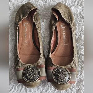 Jeffrey Campbell Olive Green Ribbon Ballet Flats with Medallion